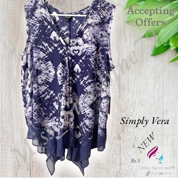 Simply Vera NEW - Sz S - oversized sleeveless tie dye optic silky assymetric top - Picture 1 of 7